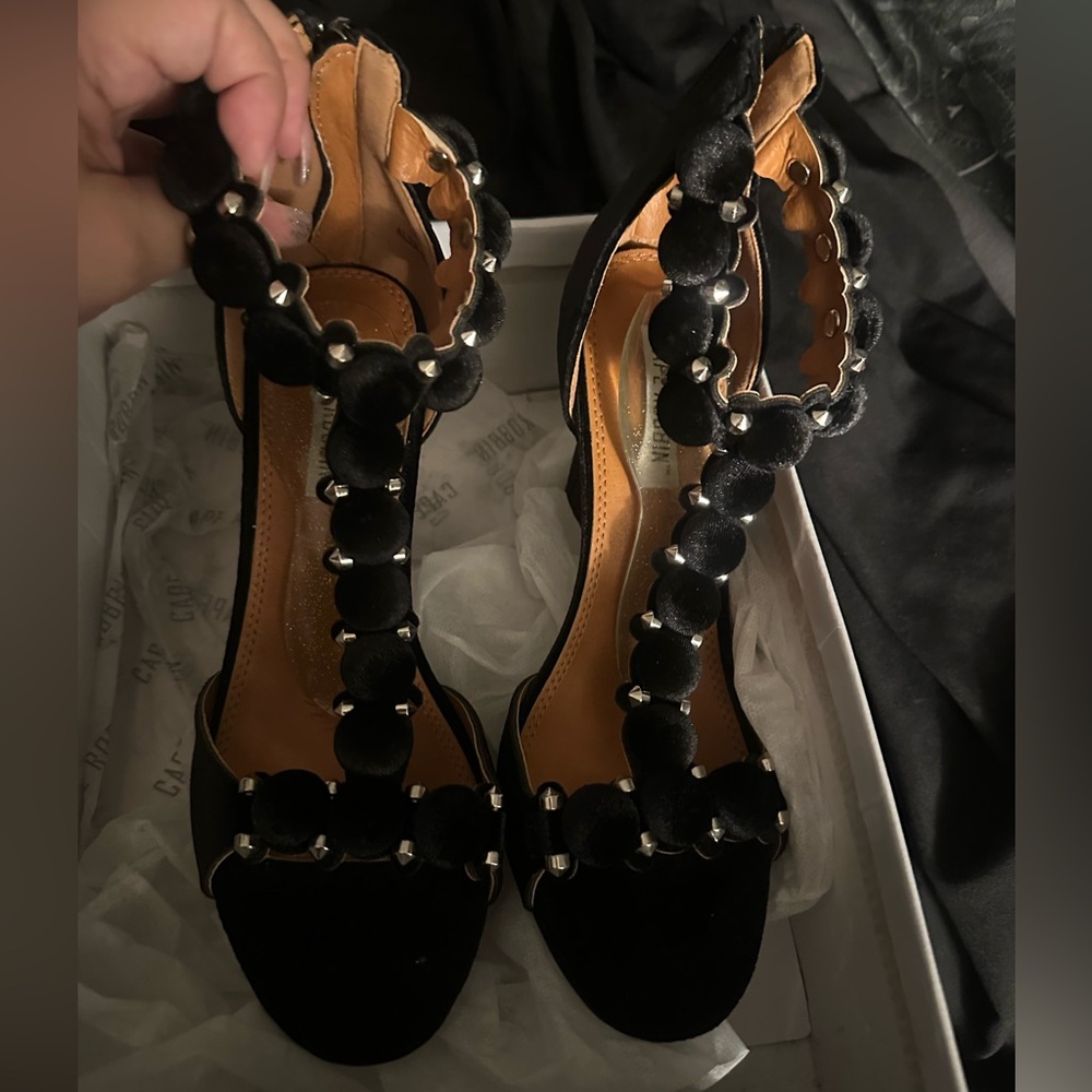 Cape Robbin Black Heeled Sandals with Silver Accents